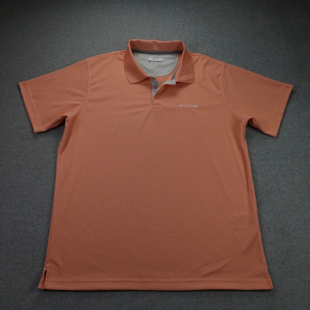 Columbia Polo Shirt Mens Large Orange Solid Casual Short Sleeve Omni Wick